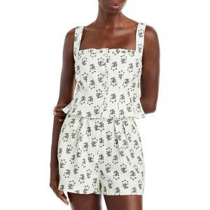 Rhode Womens Arti Ivory Linen Printed Tank Cropped Top NWT